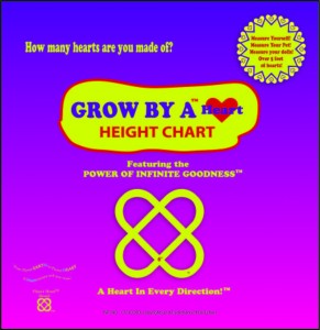cover of box that contains the Grow by a Heart height chart with wooden hearts and the Power of Infinite Goodness